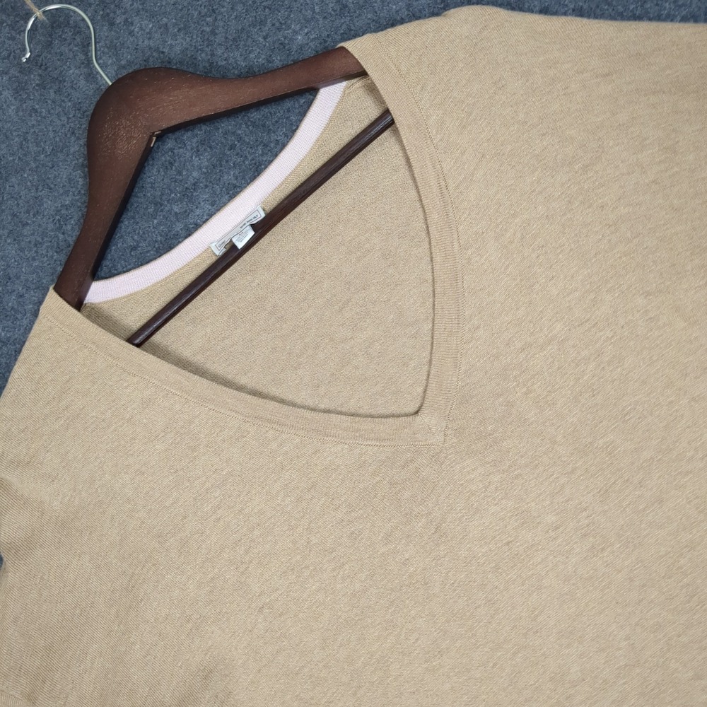 Gap Womens Tan Beige Silk‎ Blend V-Neck Pullover Sweater Size M Drop Shoulder